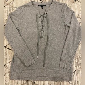 White House Black Market Gray Lace up Sweater